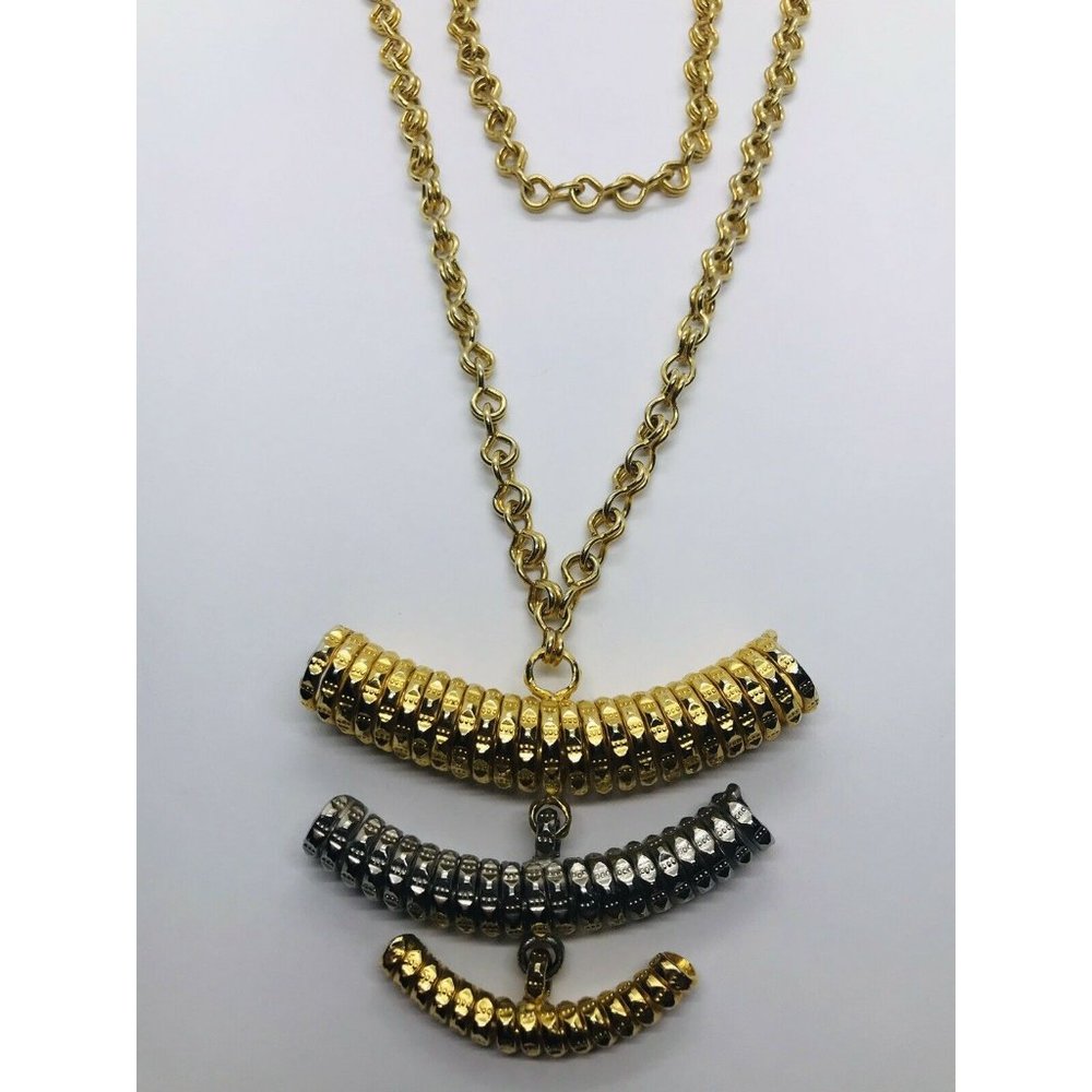 Gold tone and Silver tone Textured Dangle Tube pendant chain necklace. No Clasp